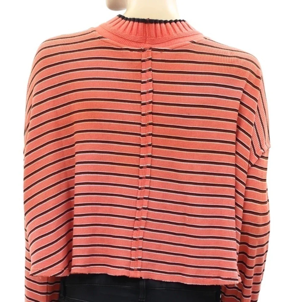 Free People Avalanche Long Sleeve Striped Beaded Tee Top